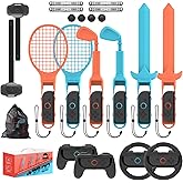 Switch 2/1 Sports Accessories,KEPLUG 20 in 1 Sports Bundle for Nintendo Switch 2/1 with 2 Joycon Grips 2 Steering wheels,Durable Family Accessories Kit,2 Tennis Rackets,Golf Clubs 2 Swords 2 Leg Strap