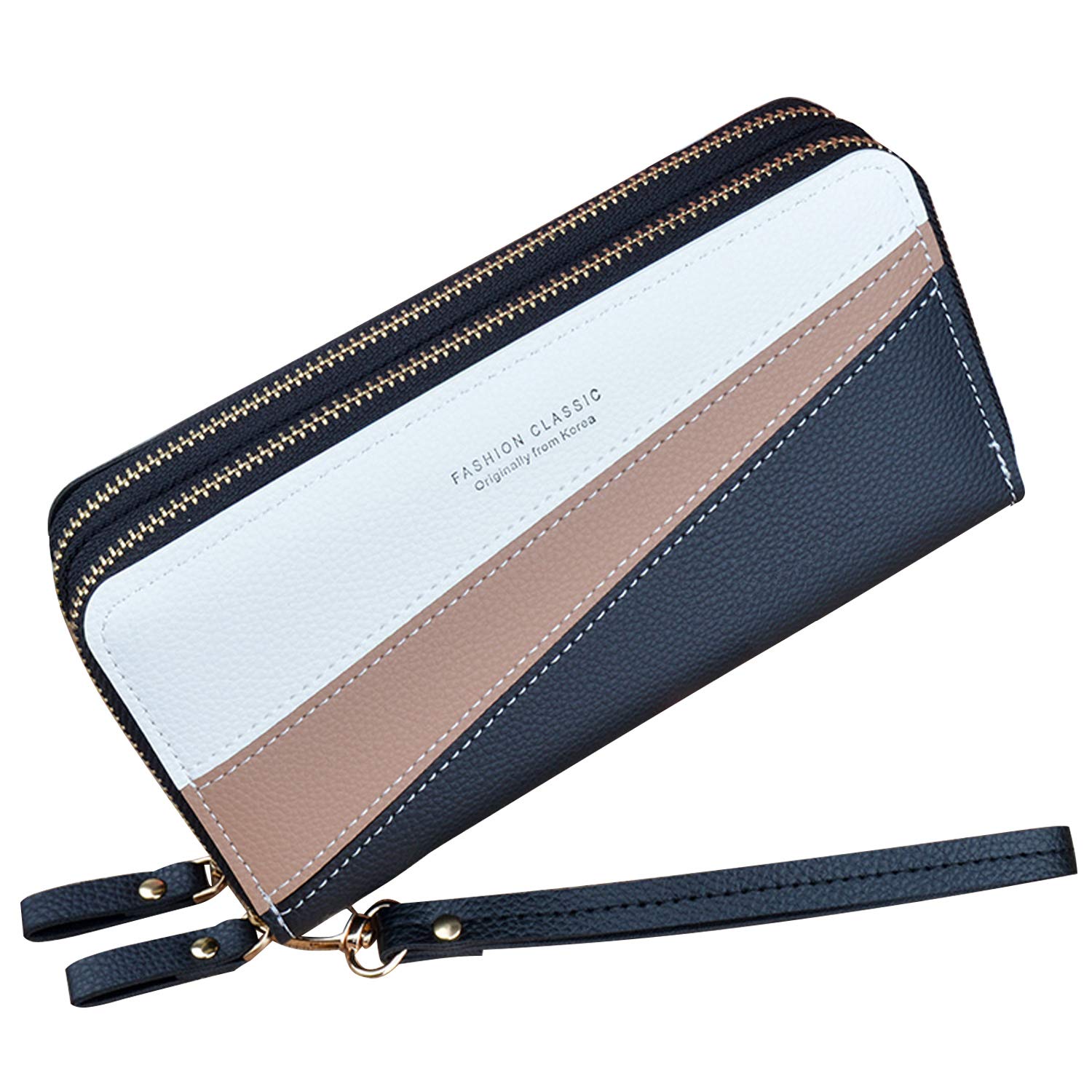 Yixuan Ladies Purse Clutch Wallet with Double Zipper Coin Purse PU Leather Phone Wallet for Women Large Capacity with Multiple Card Slots (Black 3)