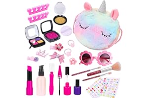 Graceduck Purse Makeup Kit - Unicorns Pretend Play Princess Make Up Set for Girls with Nail Polish Brush Cosmetic Bag Little Girl Stuff Birthday Christmas for Kids Toddlers Ages 3 4 5 6 7 8 9 10