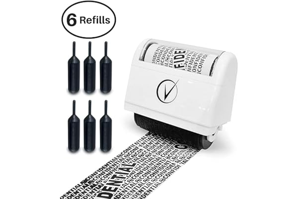 Identity Theft Protection Roller Stamps Wide Kit, Including 6-Pack Refills - Confidential Roller Stamp, Anti Theft, Privacy &
