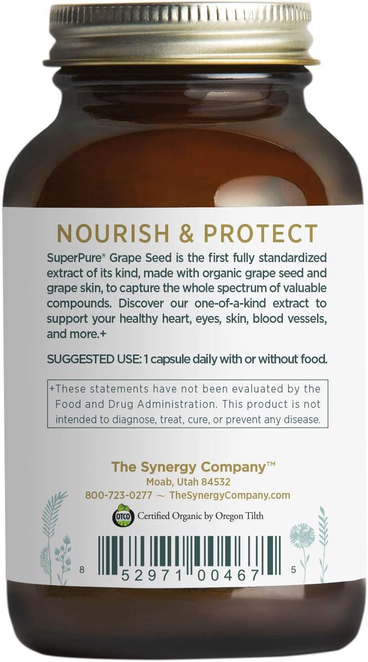 Pure Synergy SuperPure Grape Seed Extract (60 Capsules) w/ Proanthocyanidins for Antioxidant Support: Health & Personal Care