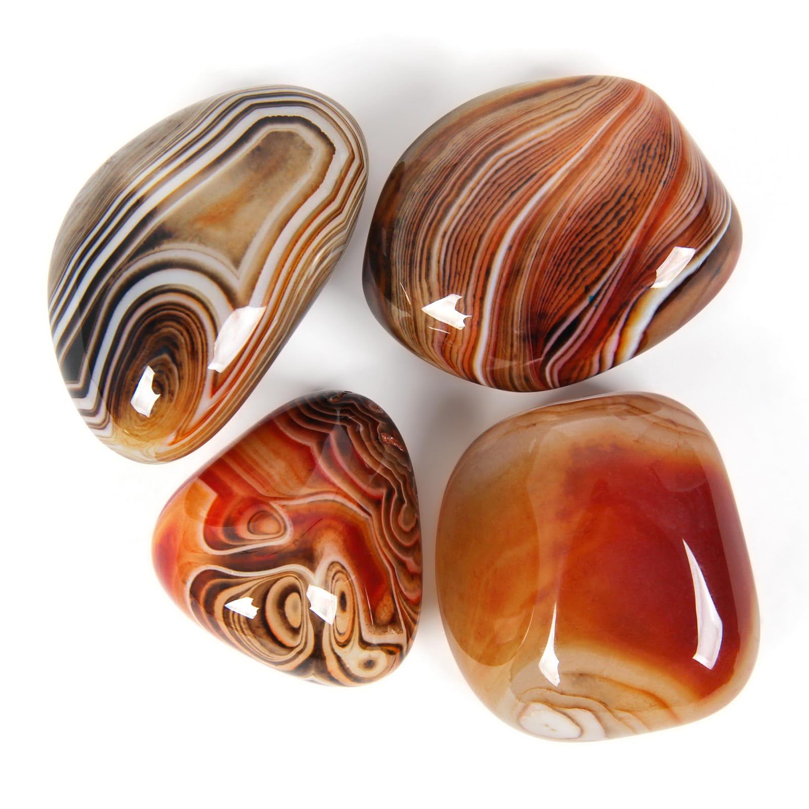 Orientrea Sardonyx Stone-4 Pcs Sardonyx Agate Palm Stone Pocket Energy Stone, Smooth Sardonyx Healing Crystal and Worry Stones (Sardonyx)