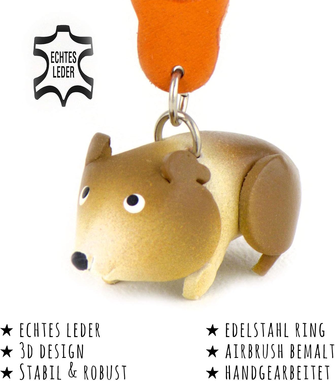 MONKIMAU Leather Keyring Hamster, Brown White - Image 3