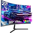 Gawfolk 27 inch Curved Gaming Monitor,144Hz/180Hz PC Monitor Full HD 1080P, Frameless 1800R Computer Display with FreeSync & Eye-Care Technology, Wall Mountable, DP, HDMI Port (Black)