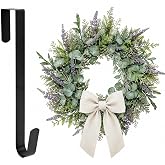 Sattiyrch 15" Wreath Hanger for Front Door, Over the Door Wreath Hook | No drilling or screws,closes normally,holds up to 22