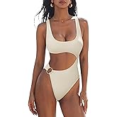 SUUKSESS Women Sexy One Piece Tummy Control Swimsuit Cutout Backless Bathing Suit