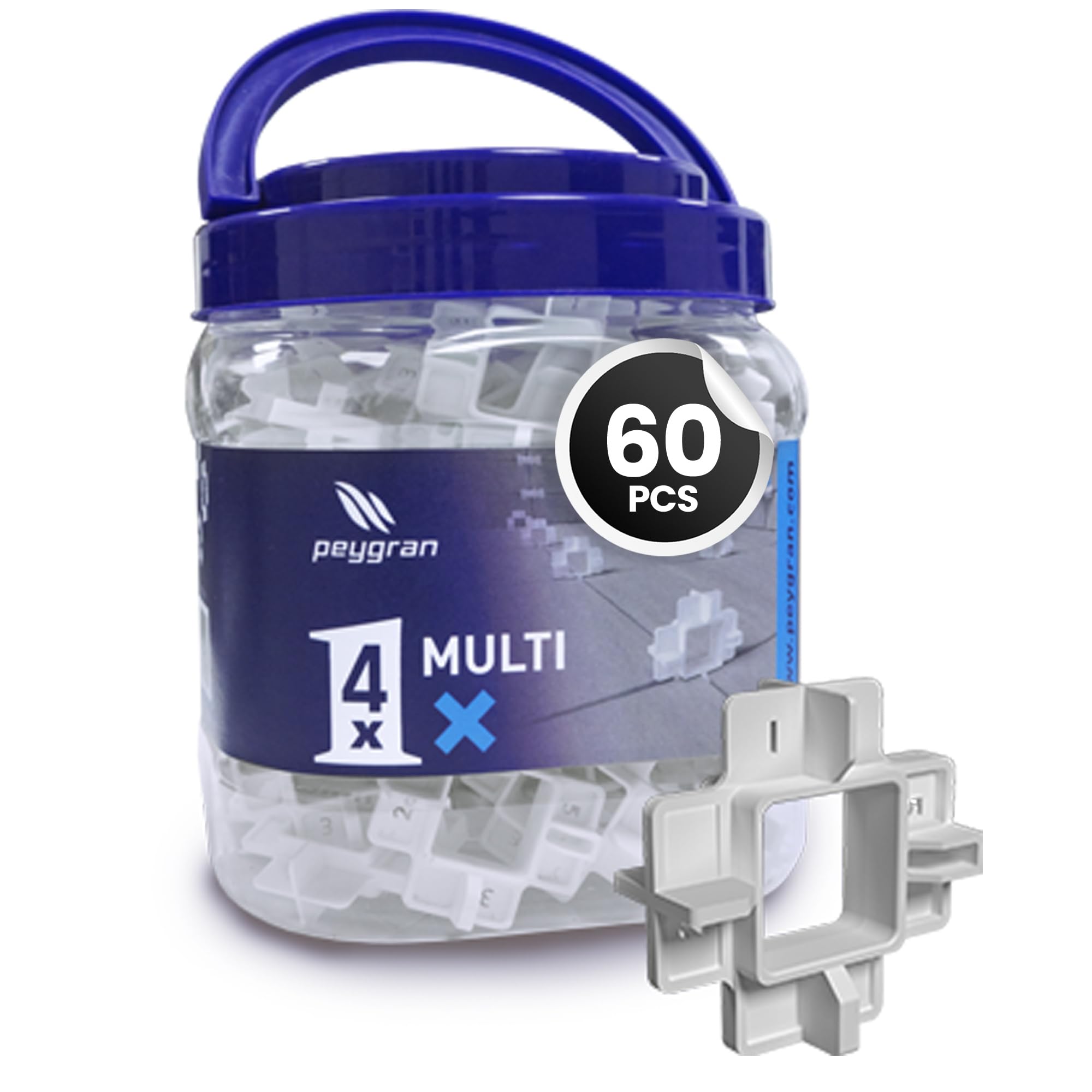 Peygran Tile Leveling System 4X Multi X Spacer – Highly Durable Wall Tile Spacers for Large Formats, Heavy Slabs, Home Improvement – 4 Spacers in 1 (1/32”, 1/16”, 1/8”, 3/16”) 60 Pack