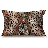 Solekla African Animal Leopard Print Cotton Linen Decorative Throw Pillow Case Cushion Cover Pillowcase for Couch Sofa Bed,12 X 20 Inches Jcp199