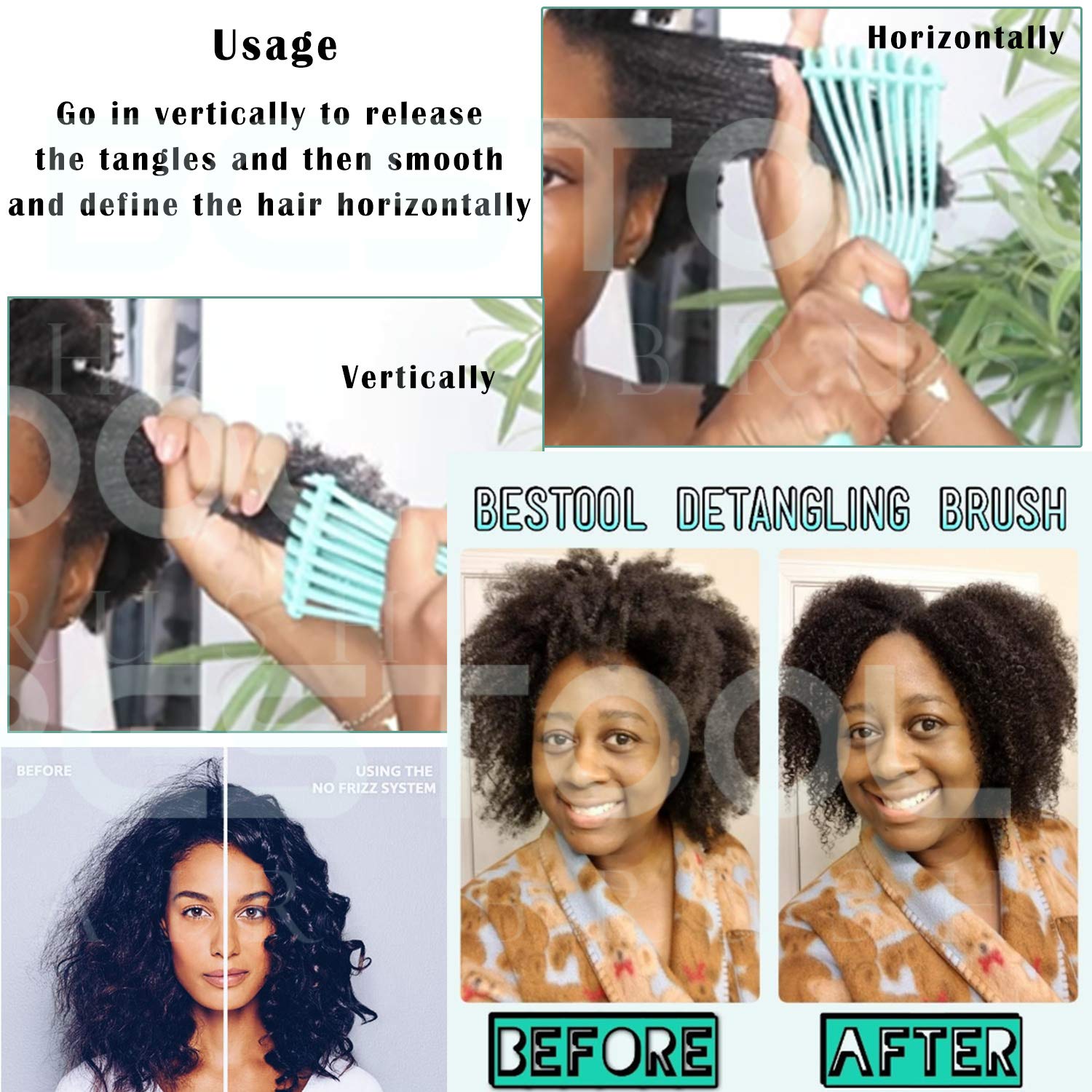 2Pack BESTOOL Detangle Brush, Detangling Brush for Black Natural Hair, Detangler Brush for Faster n Easier Defined Wet Dry 3/4abc Curly, Coily, Kinky Hair with No Pain (Black, Green) : Beauty