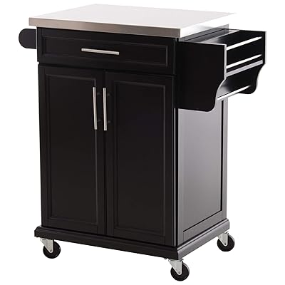 HOMCOM Wood Stainless Steel Multi-Storage Rolling Kitchen Island Cart