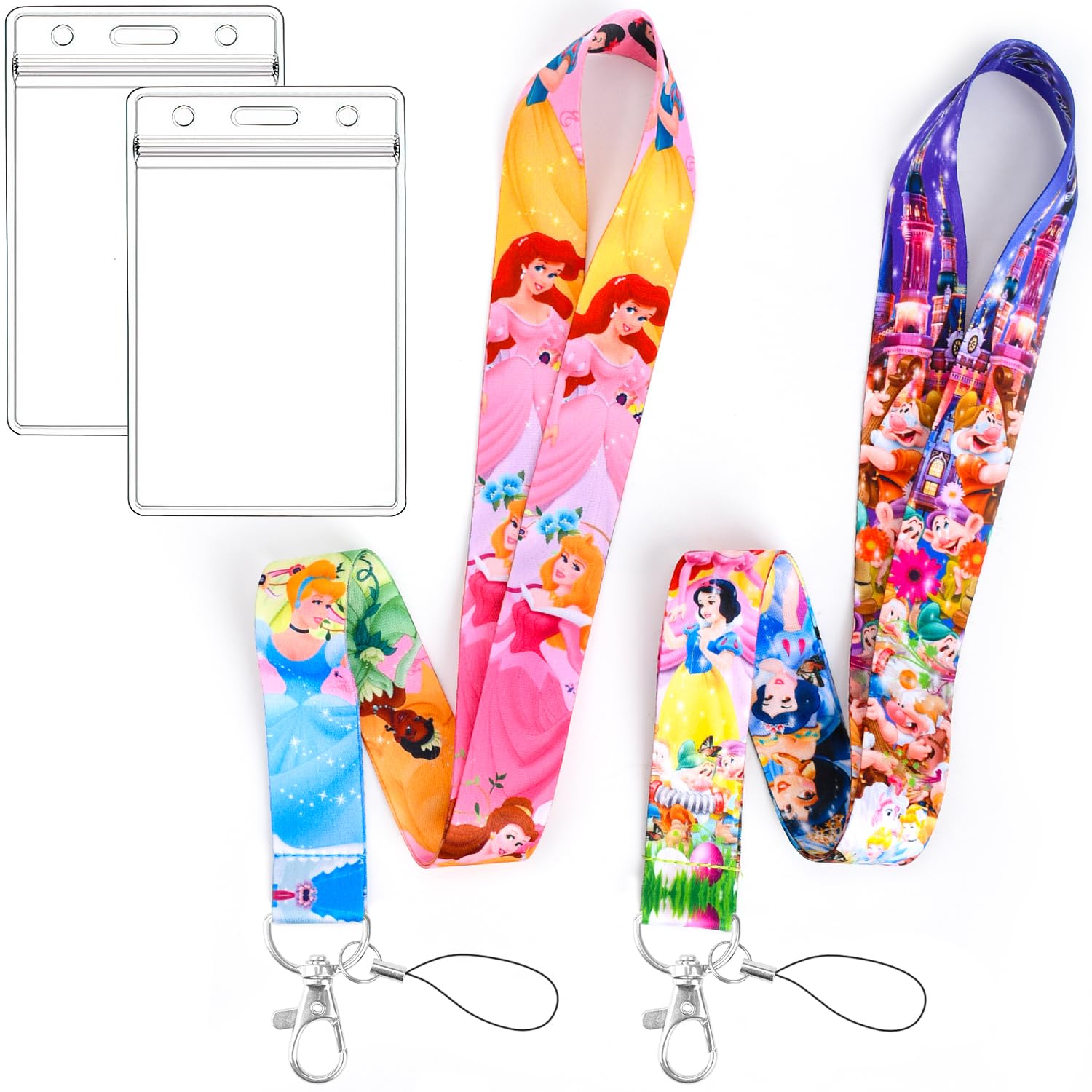 GTOTd Cartoon Cute Princess Lanyard with ID Badge Holder (2 Pack) for Keys Wallet Merch Party Supplies Premium Quality Gifts for Teens Girls