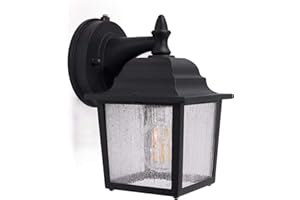 CORAMDEO Greystone Outdoor Dusk to Dawn Porch Light, Wall Sconce for Porch, Patio, Deck and More, E26 Standard Socket, Suitable for Wet Location, Black Powder Coat Cast Aluminum with Seedy Glass