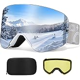 JQF Gear Ski Goggles Full Revo Snowboard Goggles for Men Women Adult Frameless Lenses UV Protection OTG Magnetic Lenses