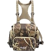 HUNTPAL Binocular Chest Pack Harness Case with Rangefinder Pocket, Convenient Magnetic Lid and Elastic Strap, Water-Resistant Bino Bag with Storage Pouch and Zipper Closure, Fit for Birdwatching