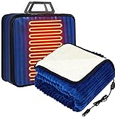 Riakrum 12v Heated Car Blanket 58" x 43", 3 Heating Level Electric Heated Blanket Portable Throw with Temperature Controller Cigarette Lighter Socket for Truck Winter(Smoky Blue,Ribbed)