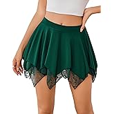 Avidlove Womens Mini Skirt Flowy Layered Lace Skirt Y2k Asymmetrical Short Skirts for Women(Lake Green, XL)
