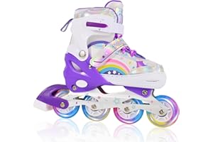 Adjustable Inline Skates for Kids Girls with All Light Up Wheels, Fun Illuminating Inline Skates for Toddlers Beginner Outdoo
