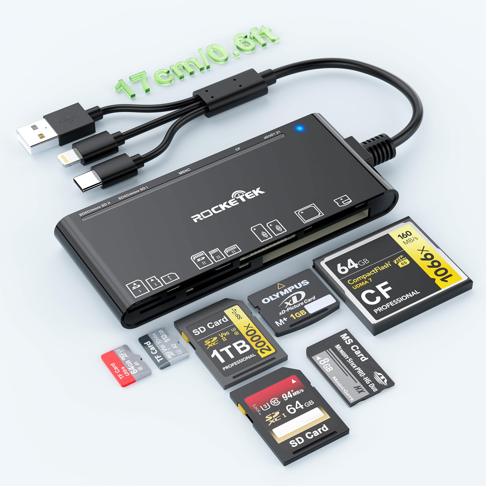 Photo 1 of 7 in 3 Multi Memory Card Reader - USB C Lighting USB3.0 Multi Card Reader for SD TF CF XD MS,SD Card Reader Adapter for for Phone/Pad/MacBook/Samsung/PC Plug and Play Read/Write 5Gbps
