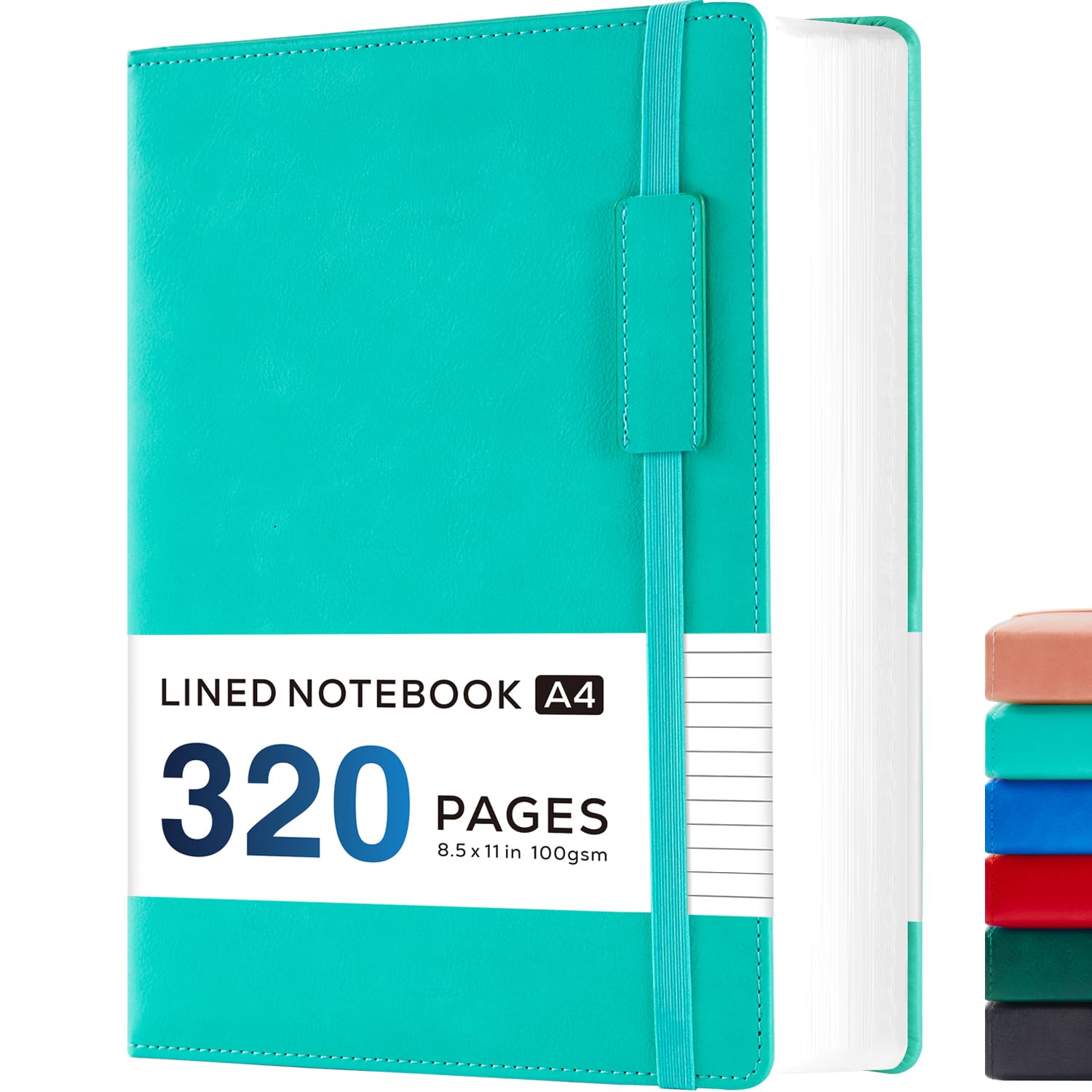 NIRMIRO A4 Lined Notebook Hardback, A4 Notepad, Large Leather Journals for Women/Men School Office Work Writing, 320 Pages 100GSM Lined Paper, Inner Pocket, 21.5 x 28 cm, Teal