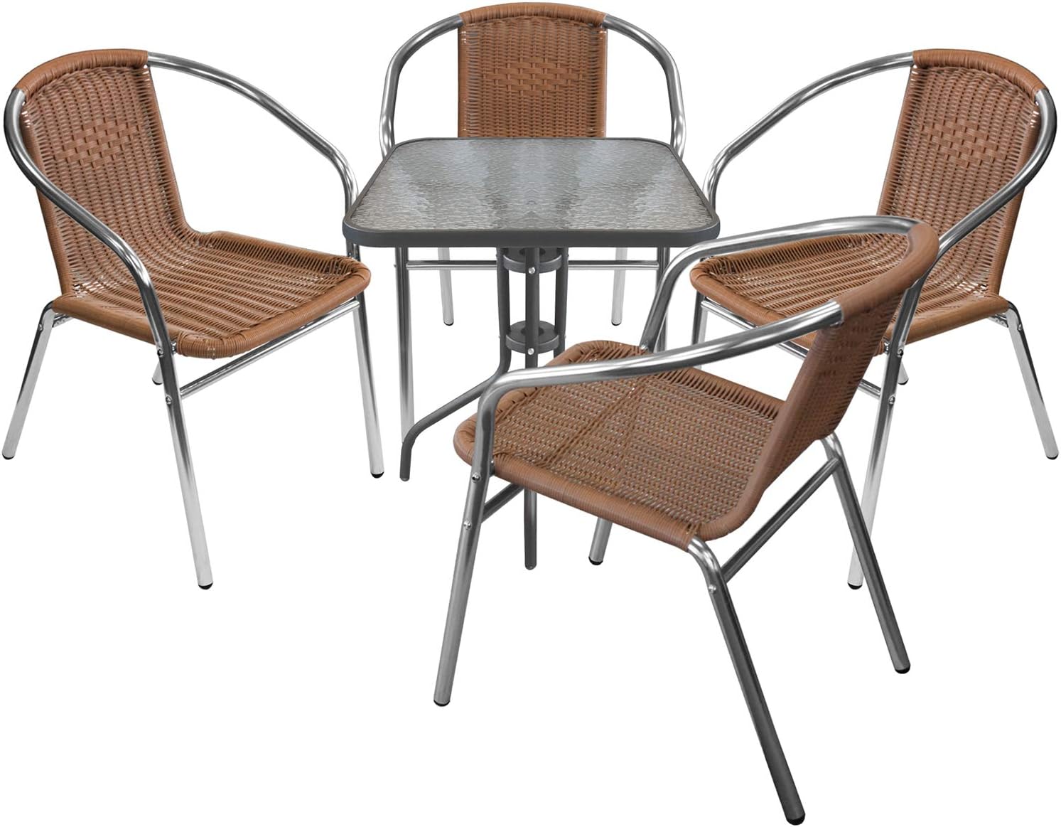 2 Stück Stabiler Aluminium / Polyrattan Bistrostuhl Stapelbar 943411 3433