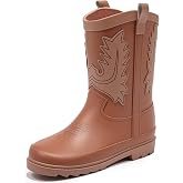 Motasha Cowboy Kids Rain Boots Waterproof Rubber Boots for Boys and Girls | Toddler to Big Kid, Mid-Calf, Western Style, Non-Slip Outsole, Pull Tabs, Easy On/Off, Mud Puddles, Farm, Gardening, Outdoor