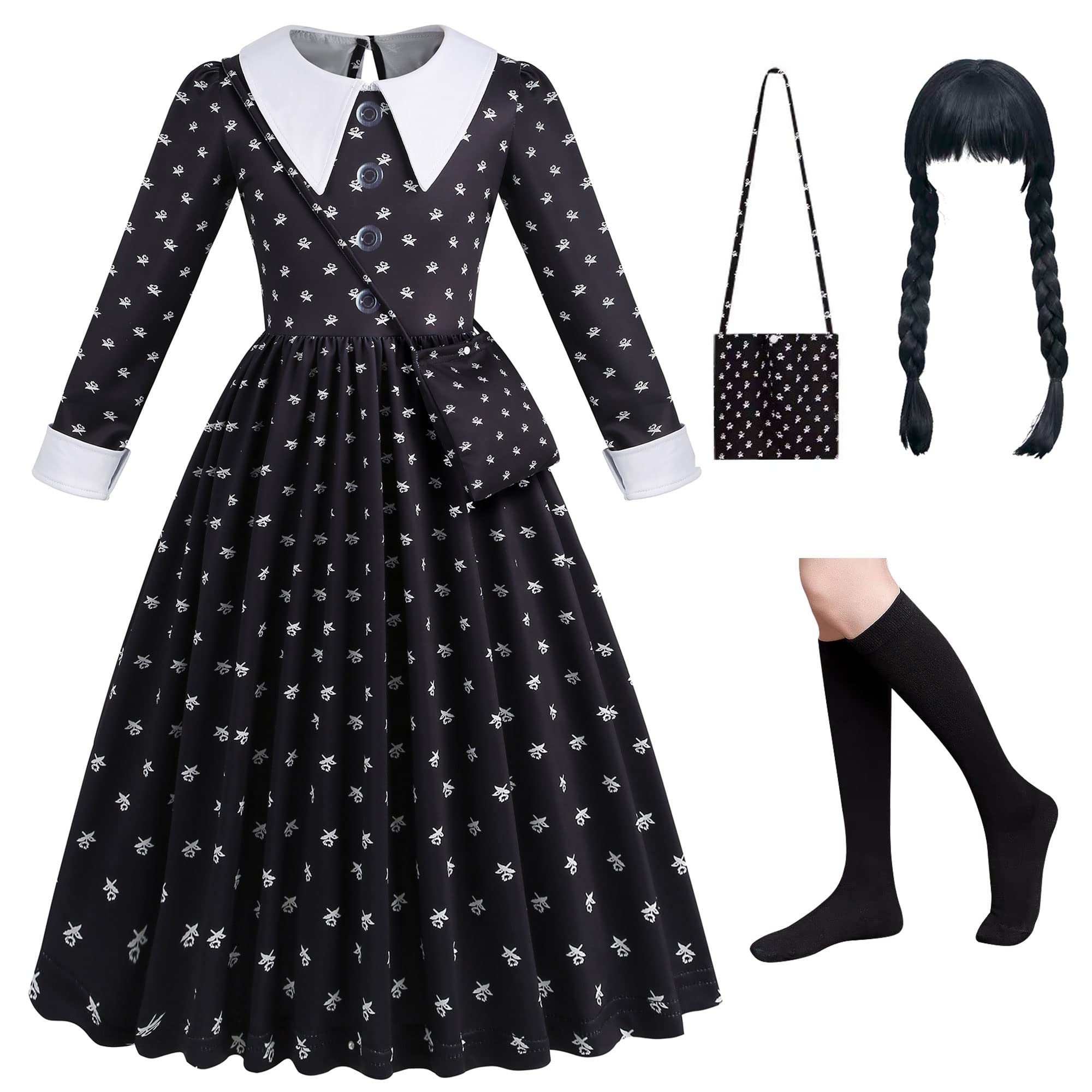 Wednessday Costume Black Costume Girls Dress for Kids Black Girls Wednessday Kids Party Dresses 4-13 Years