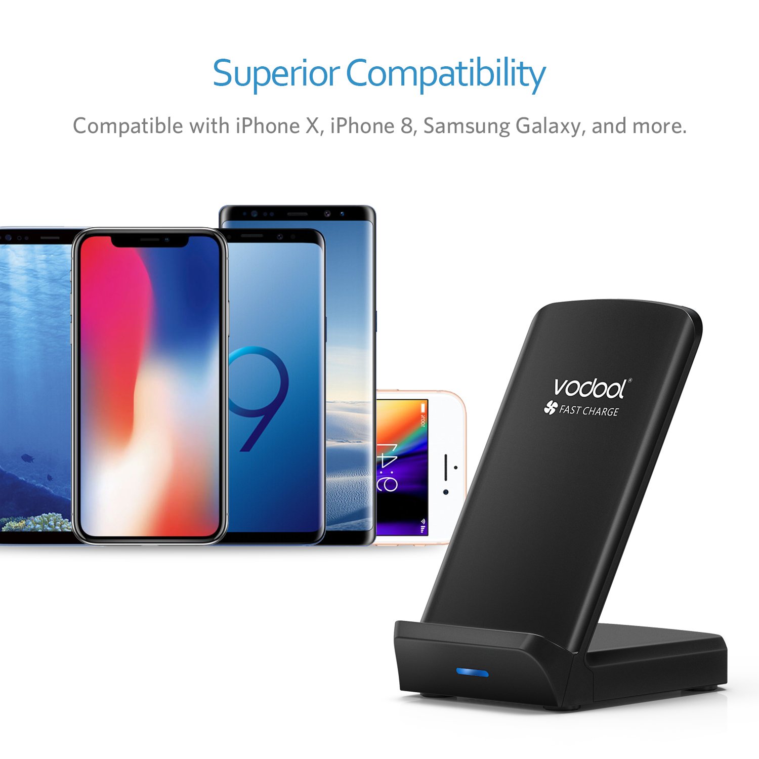 Wireless Charger, 10W Qi Ladestation mit Lüfter Kabelloses Leistungsstarkes Induktives Ladegerät kompatibel zu Samsung S9/S8/S8+/S7/S6/Edge/Plus/Note, iPhone 8/iPhone 8 Plus/iPhone X, Nexus, HTC, LG usw.