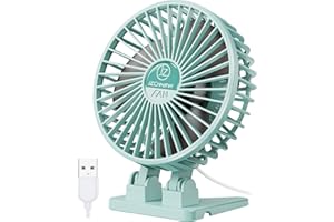 JZCreater USB Desk Fan, Mini Fan Portable, 3 Speeds Desktop Table Cooling Fan, Plug in Power Fan, Rotation Strong Wind, Quiet Personal Small Fan for Home Desktop Office Travel Bedroom, Green