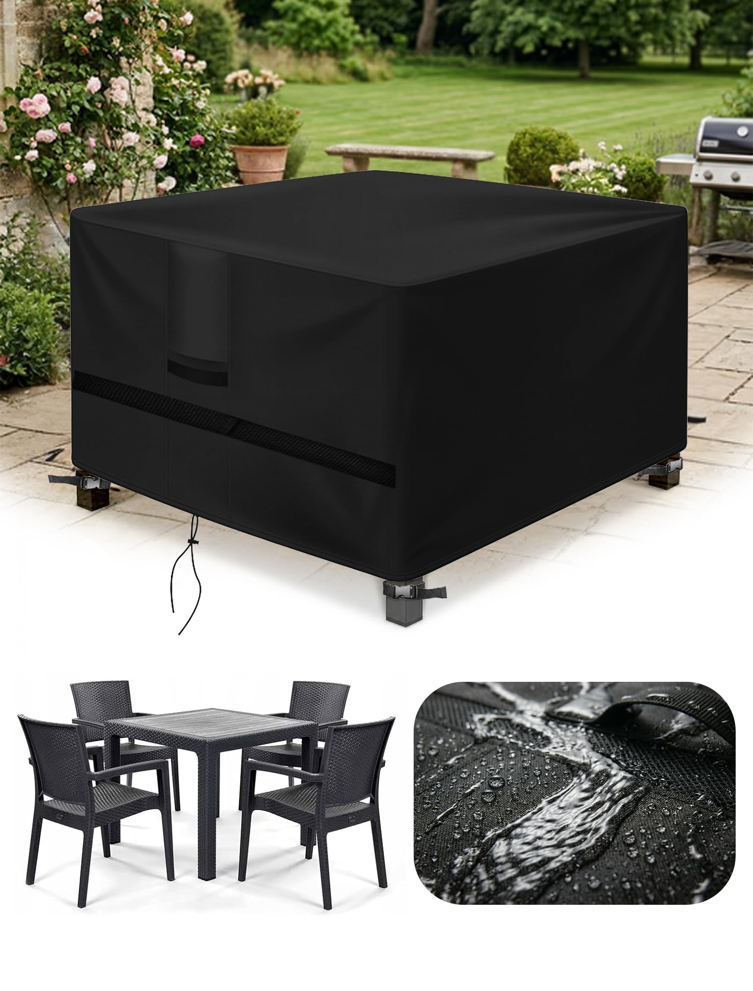 fireowl Patio Furniture Covers Waterproof - 125x125x74cm Cube Outdoor 2-4 Seater Cube Rattan Garden Furniture Cover - 600D Heavy Duty Outside Sofa Protector