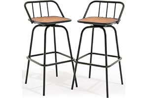 YITAHOME 30 Inches Swivel Bar Stools Set of 2, Counter Height Barstools Platic Wooden Seat with Backrests and Footrest, Industrial Metal Bar Stools for Outdoor Patio Home Kitchen