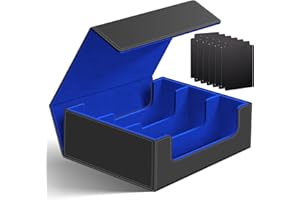 HOMTHY 1800+ Card Deck Case for Trading Cards, Magnetic Closure Card Holder Magic Card Holders Fit for YuGiOh, MTG and Sport Cards (Black+Deep Blue)
