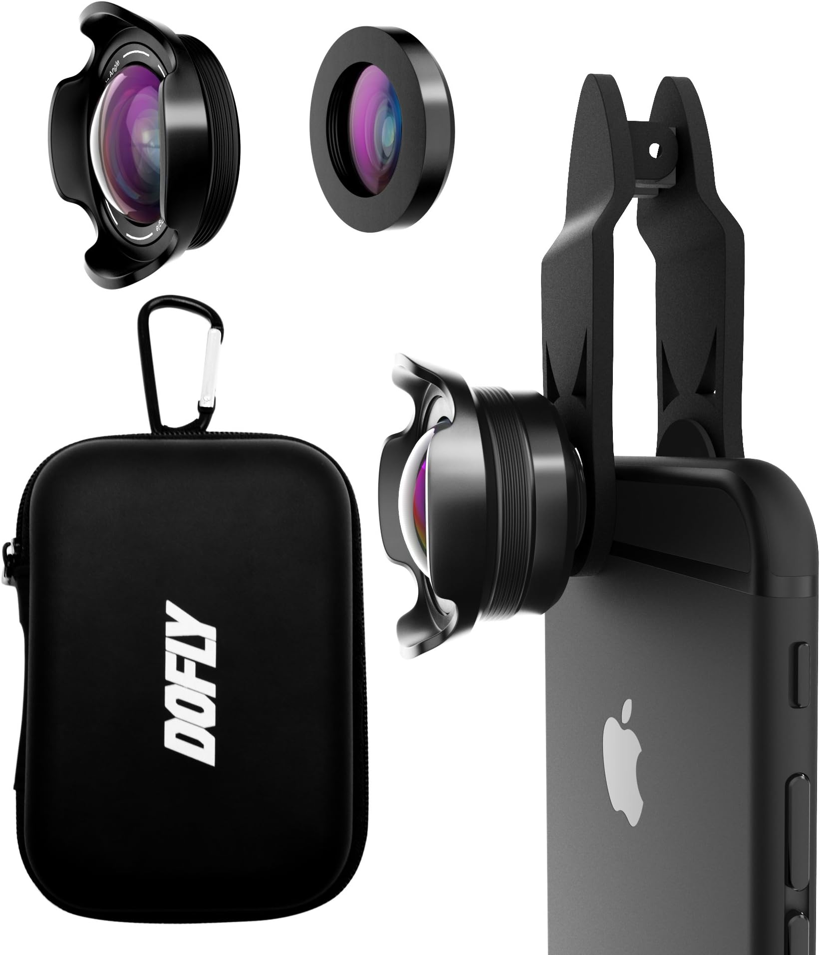 DOFLY Universal Professional HD Camera Lens Kit for iPhone 7 / 6s Plus / 6s / 5s and other devices, Cellphone (110° 4K HD Wide Angle Lens& 15x Super Macro Lens) (Black)