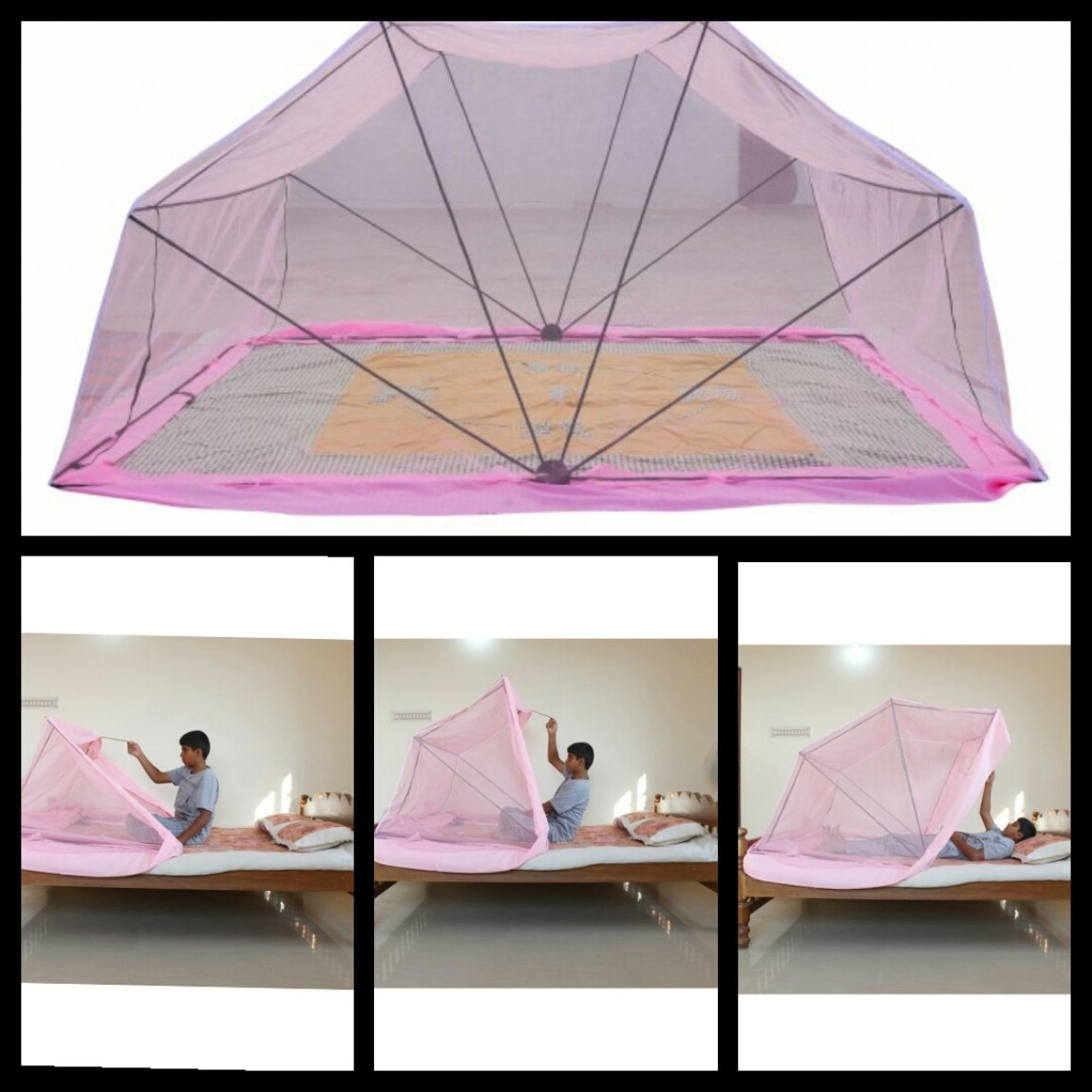 Buy Foldable Comfort Mosquito Net for Double Size Bed (Pink, 5 X 6