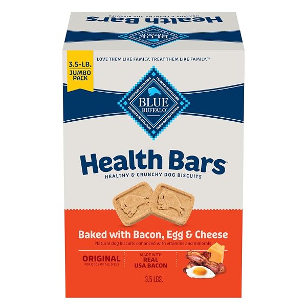 BLUE BUFFALO HEALTH BARS OVEN-BAKED WITH NATURAL INGREDIENTS, BACON, EGG & CHEESE CRUNCHY DOG BISCUITS, 3 LBS.