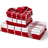 Encasa XO Kitchen Towels and Dish Cloths Sets | Red Combo Highly Absorbent Cotton Terry Towels | 12x12 inch & 16x24 inch | Multipurpose for Washing Dishes and Cleaning Pack of 10