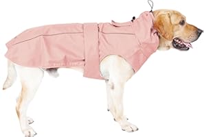 MAMORE Waterproof Dog Raincoat with Reflective Strip, Adjustable Breathable Rain Coat Jacket with Leash Hole for Dogs (Pink, Medium)