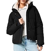Yimoon Women's Cropped Puffer Jacket Winter Coat Sherpa Fur Lined Quilted Jacket With Hood