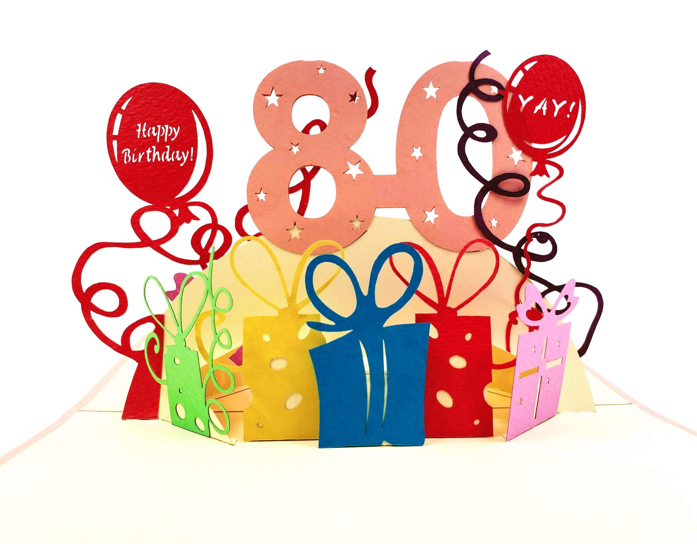 iGifts And Cards Happy 80th Birthday With Lots of Presents 3D Pop Up Greeting Card - Eighty, Awesome, Cute, Fun, Unique, Special Occasion, Celebration, Husband, Wife, Best Friend, Congratulations