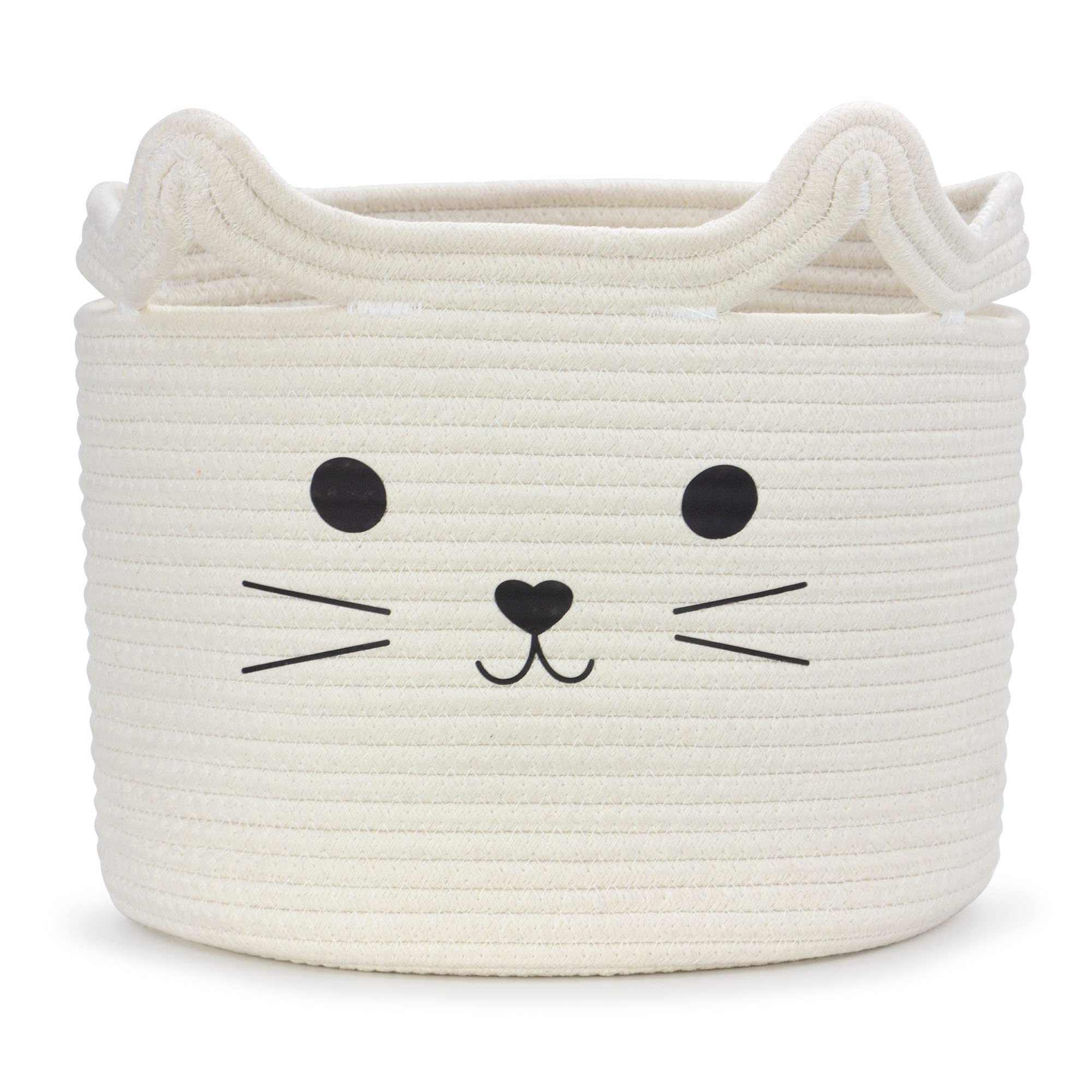 Goodheim Children's Storage Basket Made of Cotton for Toys and Laundry, Laundry Basket and Toy Basket in One, Children's Room Decoration, White Cat