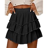 Ficerd Women's Ruffle Flowy Short Skirt Tiered Lace Mini Skorts High Waist Pleated Boho Cute Summer Shorts