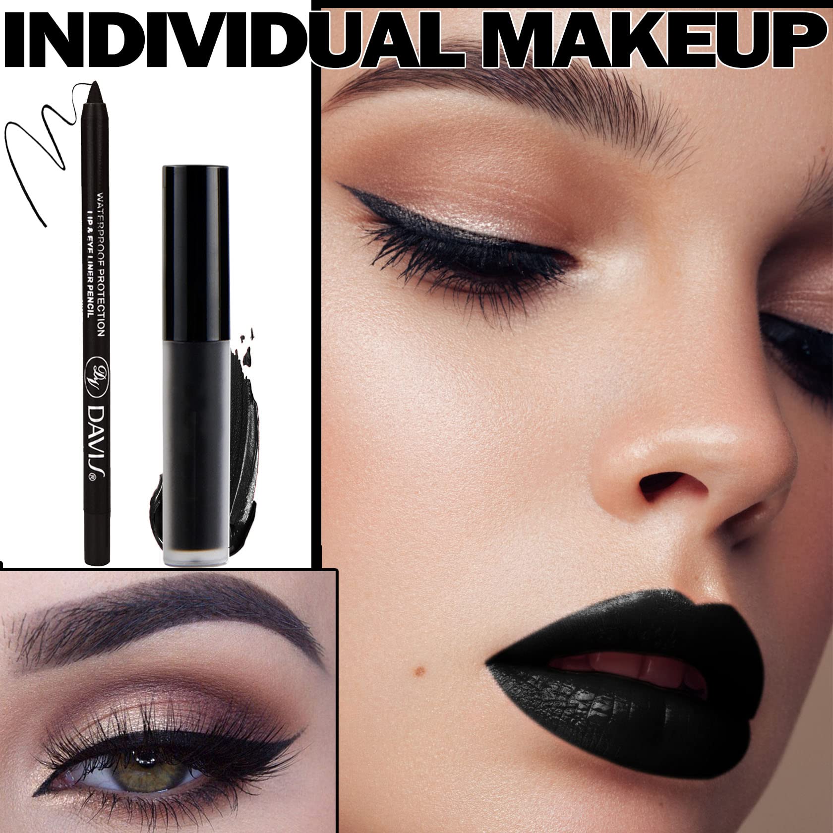 CAHIUYOA Black Matte Lipstick Lip Liner Set,Liquid Lipstick Lip Gloss Smudge Proof for Halloween Cosplay Goth Makeup,Waterproof and Long Lasting Black Lip Liner and Lipstick Set