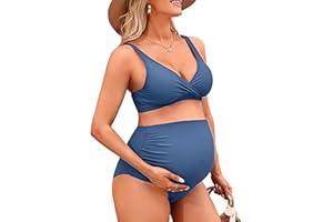 Charmo High Waisted Maternity Swimsuit Bikini Set V Neck Pregnancy Bathing Suits Push Up Two Piece Swimwear