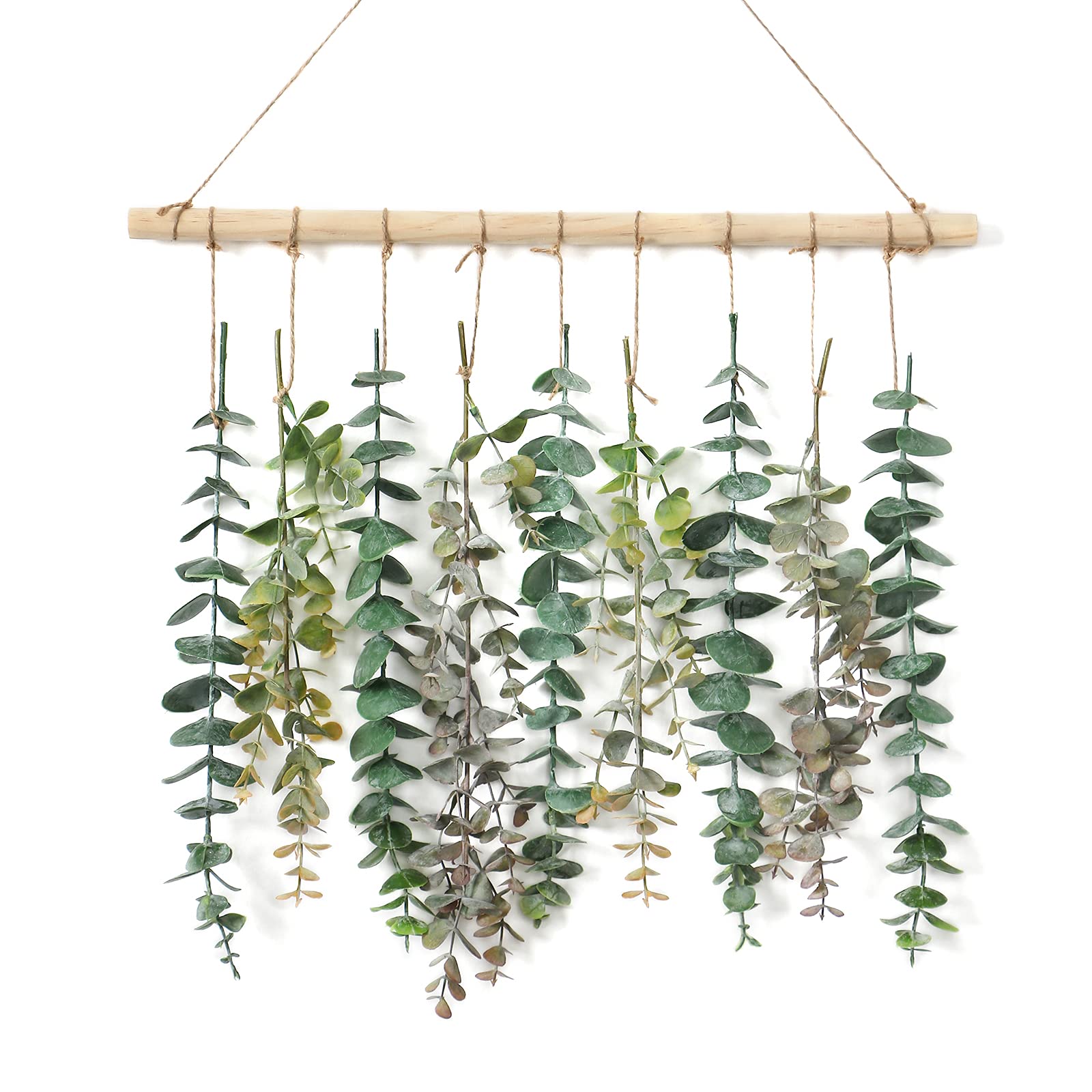 Weldomcor Artificial Eucalyptus Wall Hanging Decor Greenery Boho Chic Home Decorations Farmhouse Rustic Plants with Wooden Stick for Bedroom Living Room Apartment Ornament Gift(Green-1)