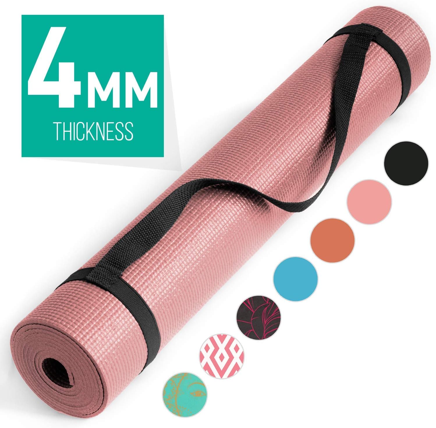 Nicole Miller Yoga Workout Mat, Thick Yoga Exercise Mat for Home Gym with Carrying Strap