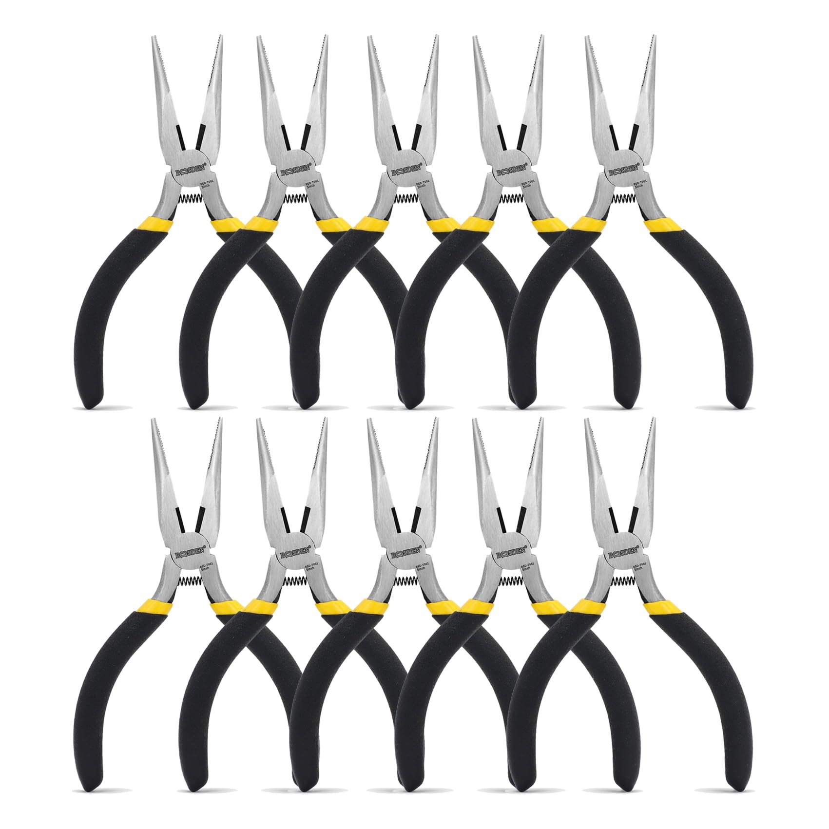 BOOSDEN Spitzzangen Set, 10 Stücke, 127mm, Schmuckzange, Flachrundzange Mit Schneide, Rundzange für Schmuck, Basteln, Schmuckherstellung, Kleine Projekte
