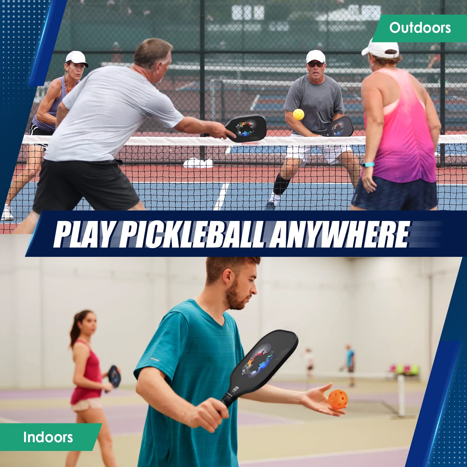 niupipo Pickleball Paddles Set of 2/4/1, USAPA Approved Graphite Carbon Fiber Pickleball Rackets, Polypropylene Honeycomb Core, Cushion 4.72In Grip, Bag/Cover, Pickle Ball Paddle Set for Men Women