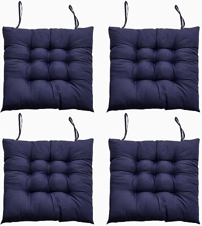 DKIEI Seat Pads for Dining Chairs 4 Pack 40x40cm Blue with Non-Slip Straps