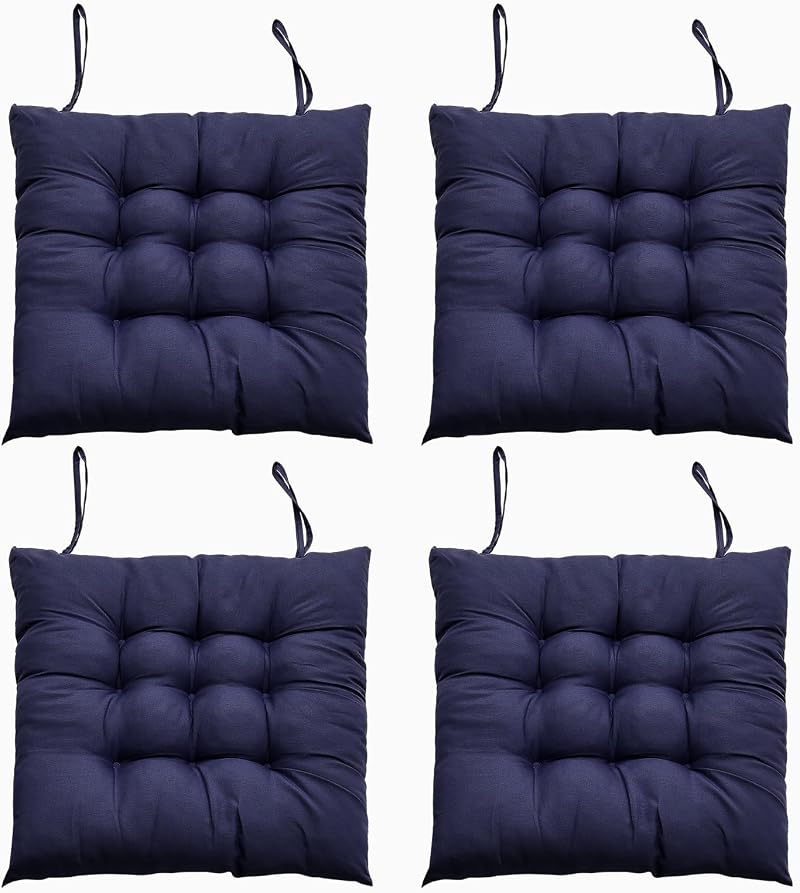 DKIEI Seat Pads for Dining Chairs 4 Pack 40x40cm Blue with Non-Slip Straps