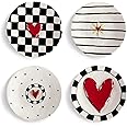 DEMDACO Black and Red Heart 6.5 inch Stoneware Appetizer Plates Set of 4