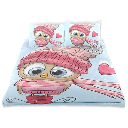 Amazon Com Kvmv Cute Cartoon Owl Hat Scarf Duvet Cover Set